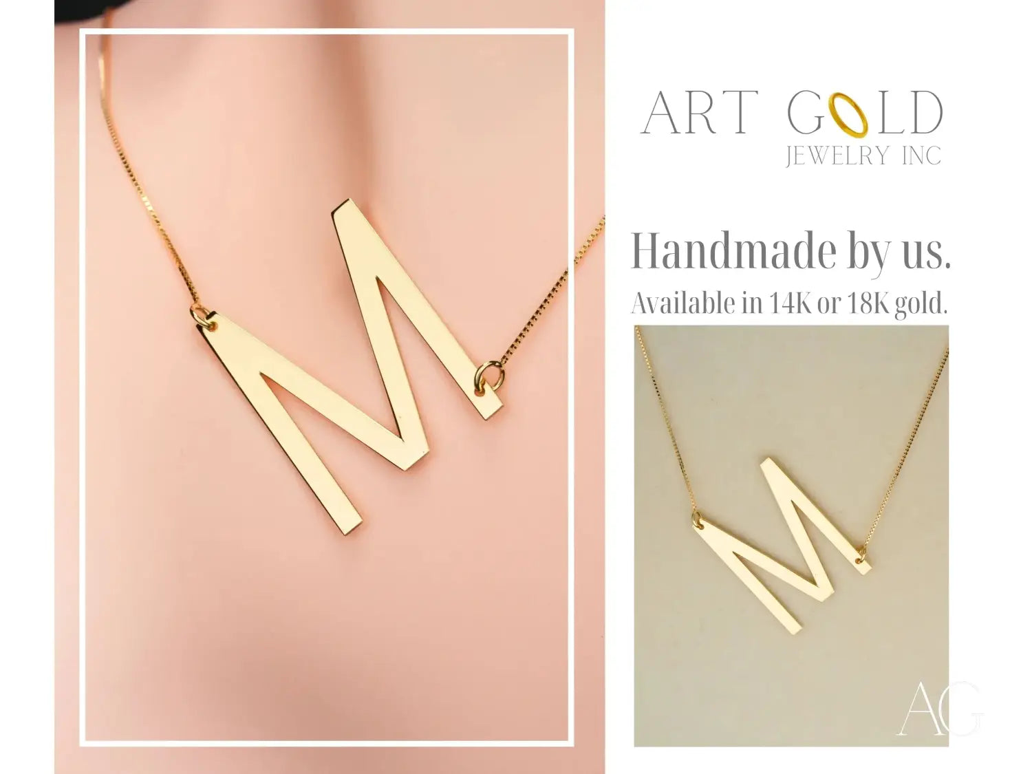 Personalized Necklace Initial Letter Pendant Necklace with Box Chain