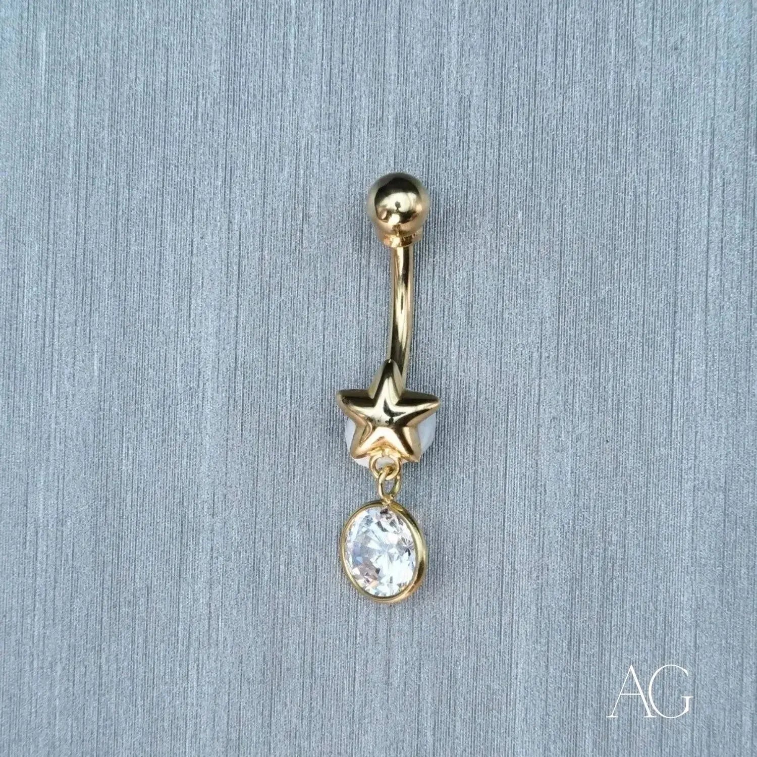 Art Gold 18k Gold Bellybutton Piercing with Cubic Zirconia