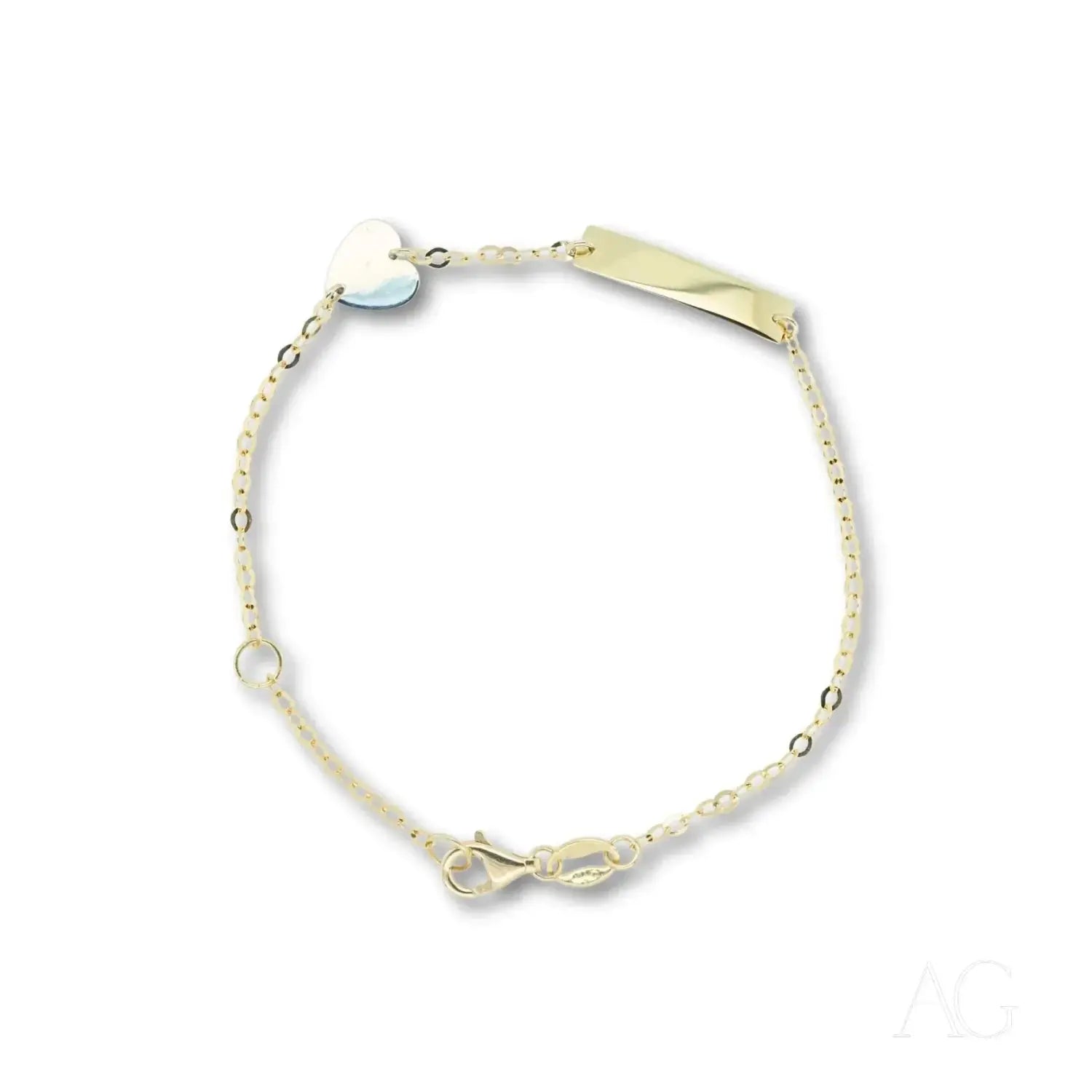 18k gold bracelet with heart charm and nameplate in art gold jewelry