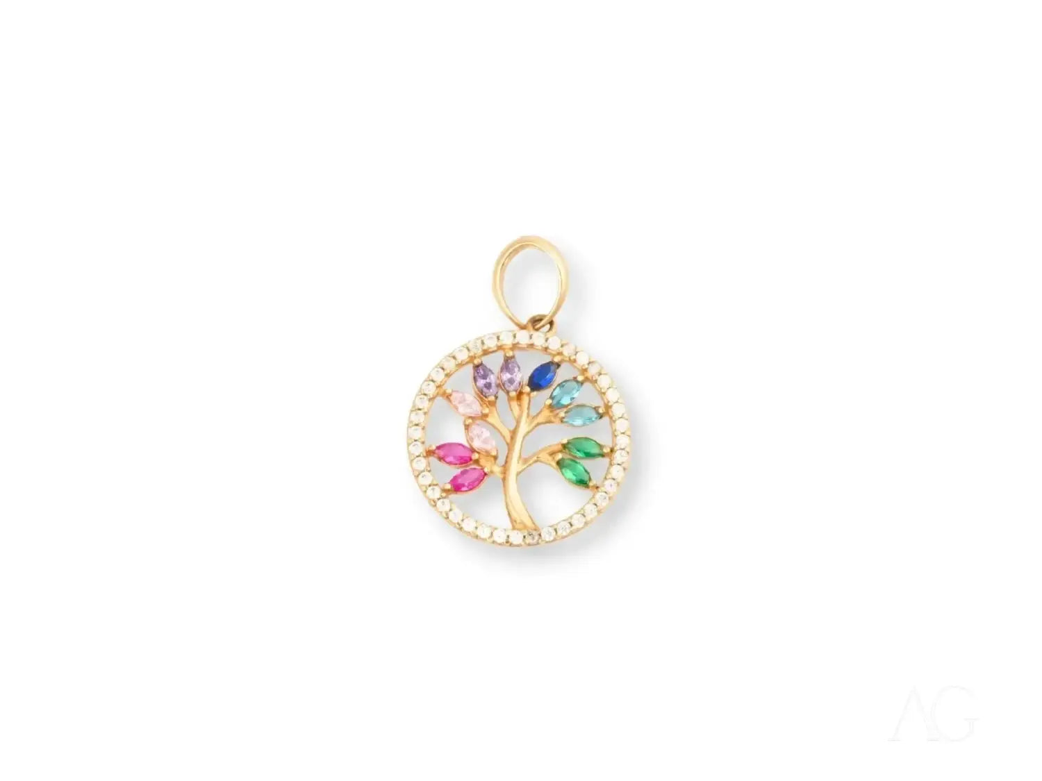 Stunning 18k gold Tree of Life pendant with colorful marquise gems