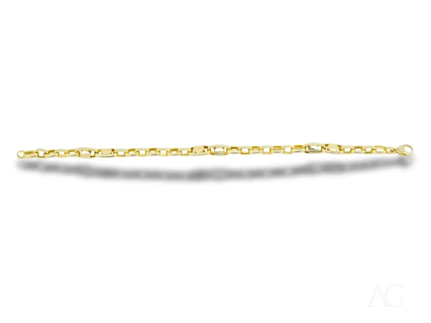 Mens 18k gold curb link bracelet with polished finish and clasp