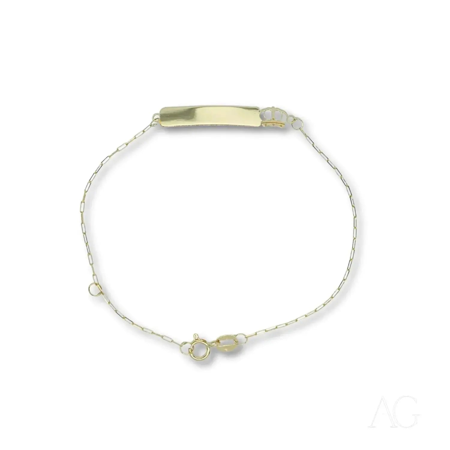 Gold-toned identity bracelet with rectangular plate in art gold jewelry history