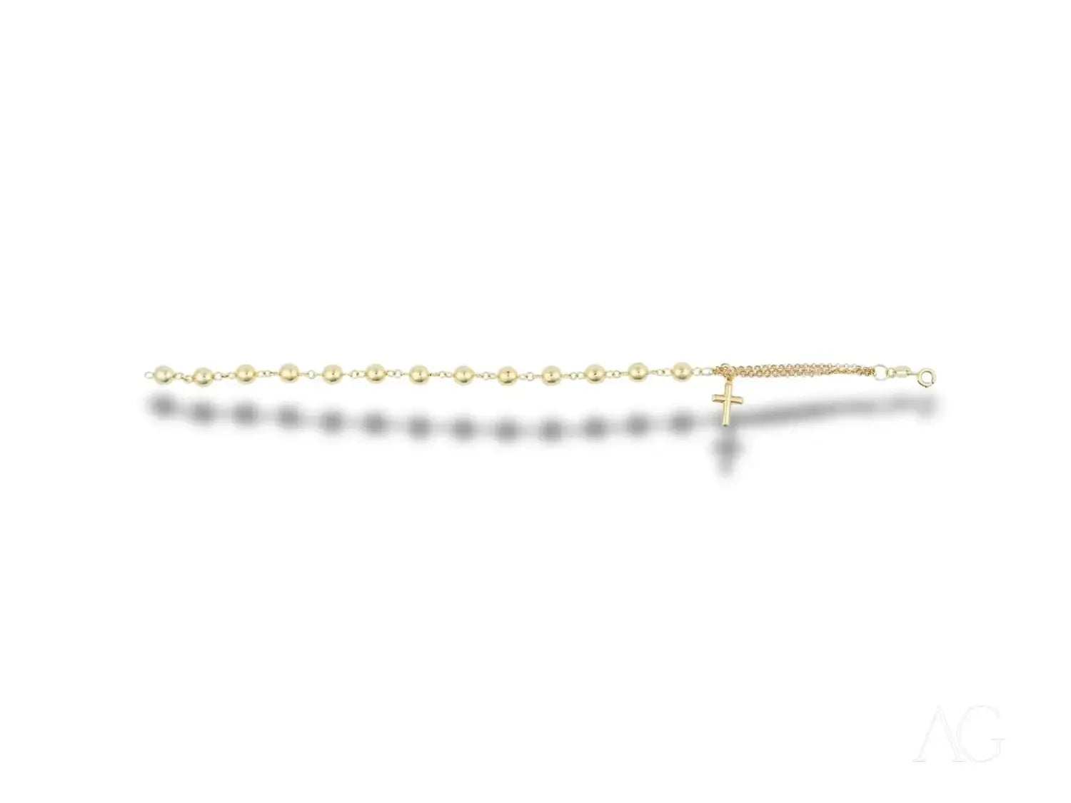 Gold-toned art gold jewelry rosary bracelet with cross pendant