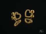 Golden Bead Heart: 18k Gold Heart Earrings with Beaded Design