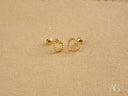Golden Bead Heart: 18k Gold Heart Earrings with Beaded Stud Design