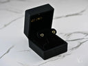 Open black velvet box with Golden Bead Heart 18k gold heart earrings
