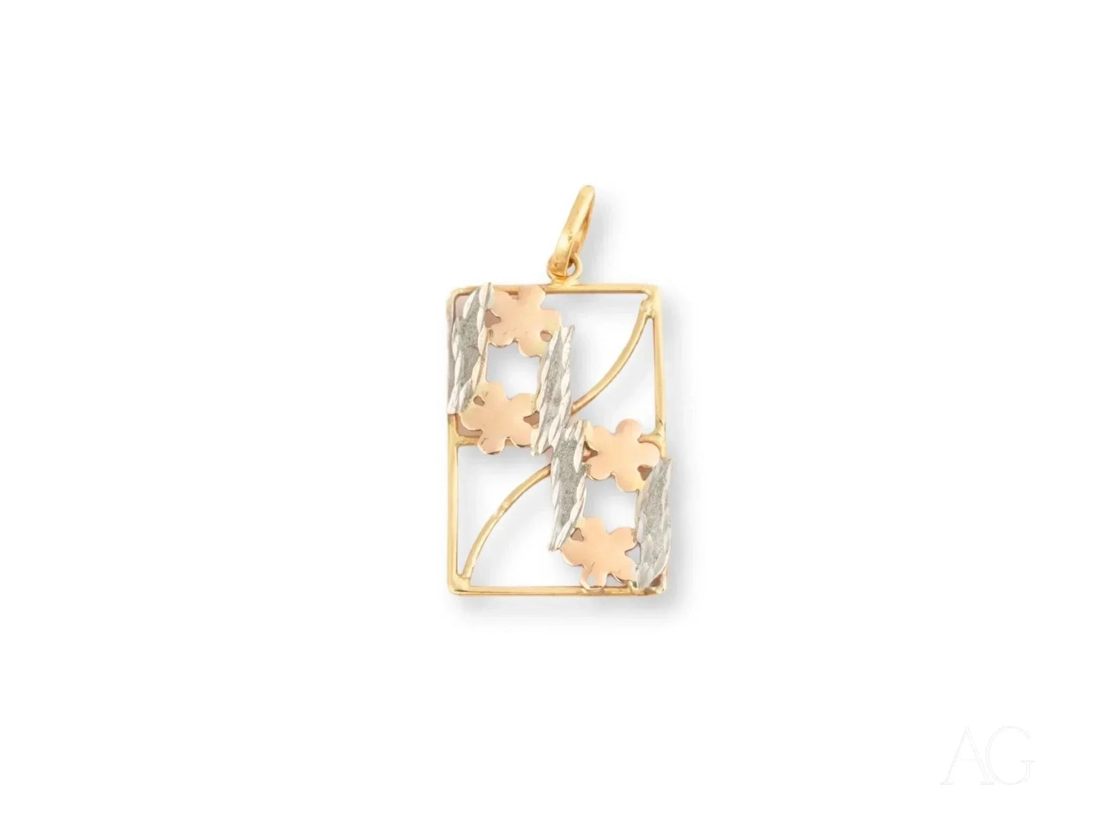 Golden Bloom flowers pendant in art gold jewelry with leaf accents