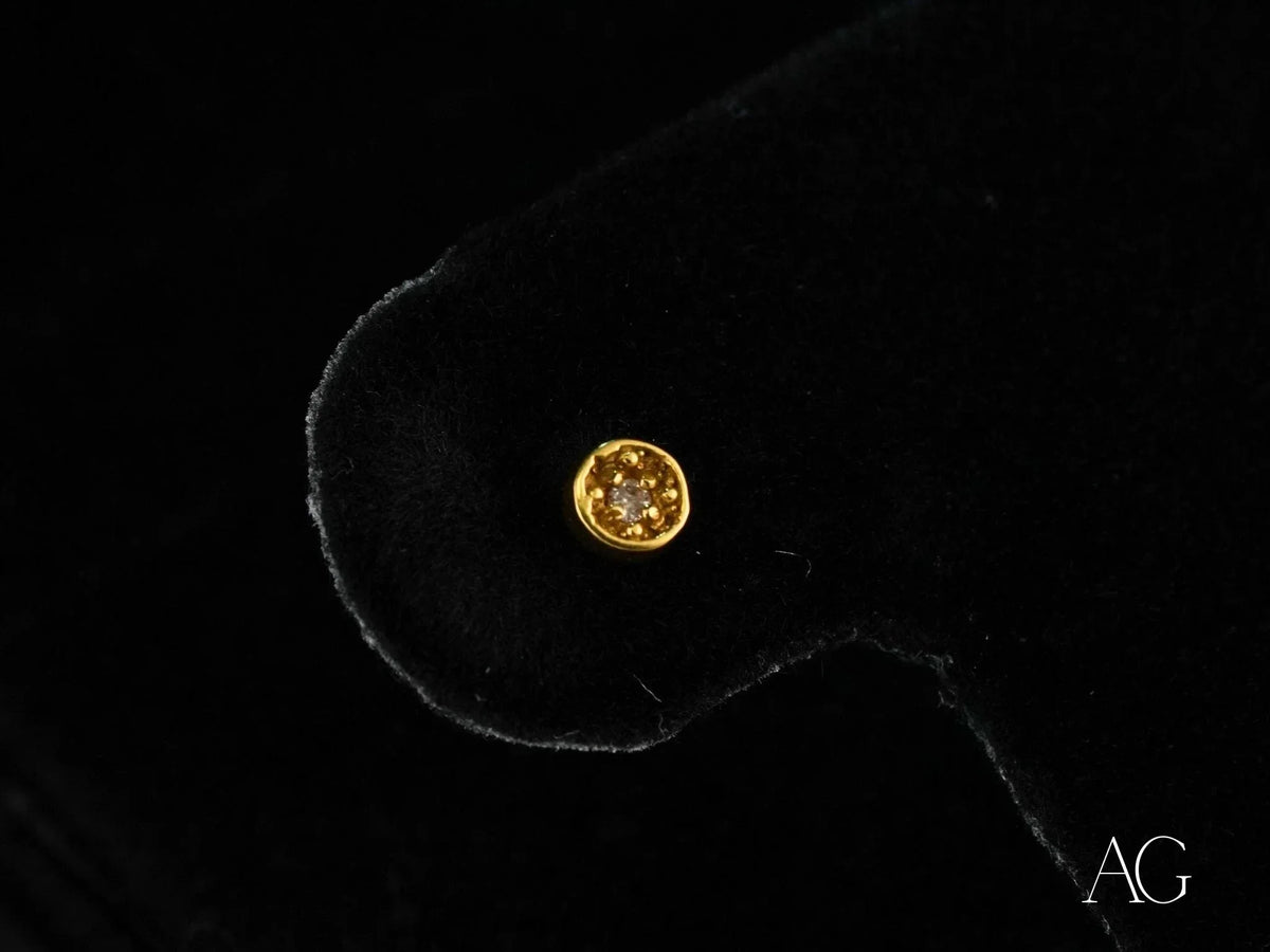 18k gold CZ round Golden Brilliance earrings with sparkling nose stud
