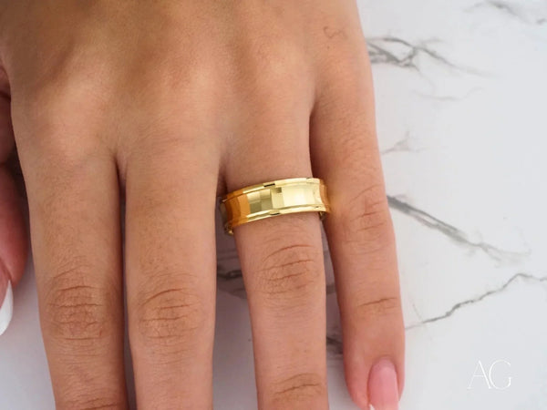 Golden Cascade wedding band in polished art gold jewelry with comfort fit