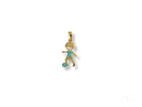 18k solid gold boy soccer pendant with blue gems, golden charm