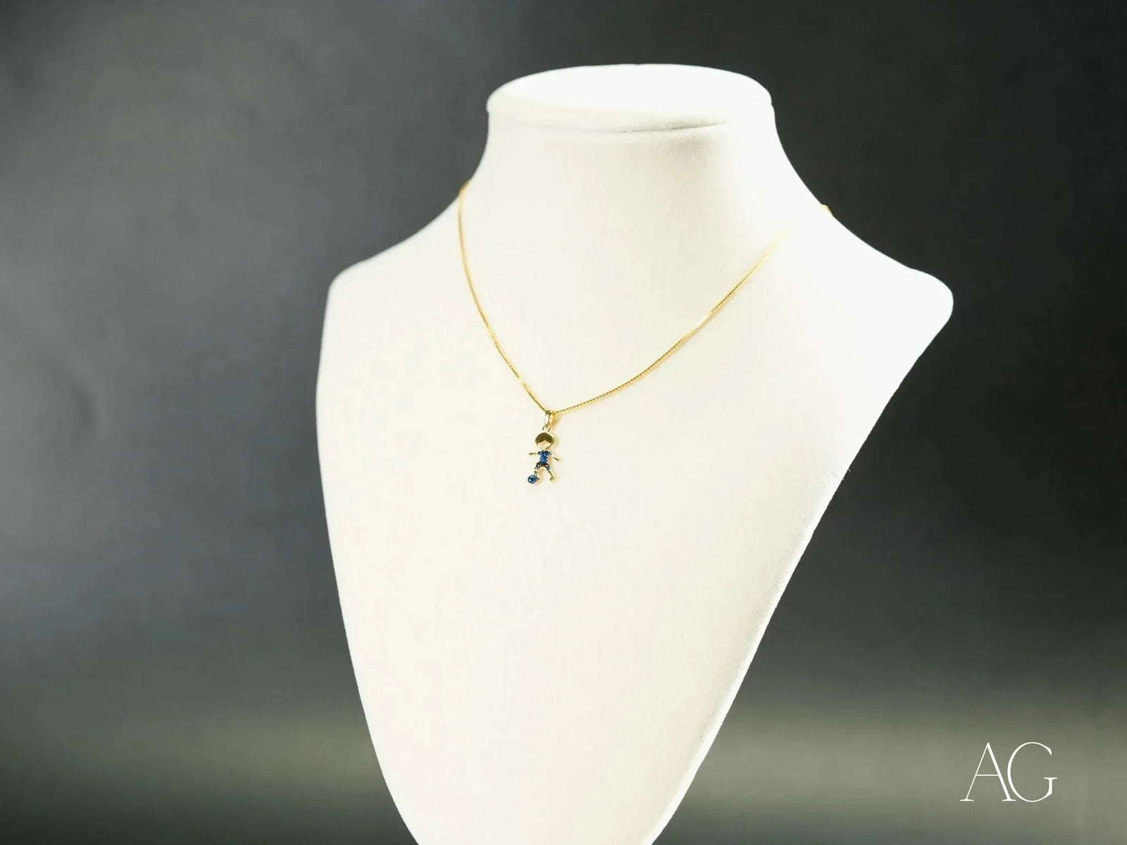 Golden Charm 18k solid gold boy pendant with blue white stones