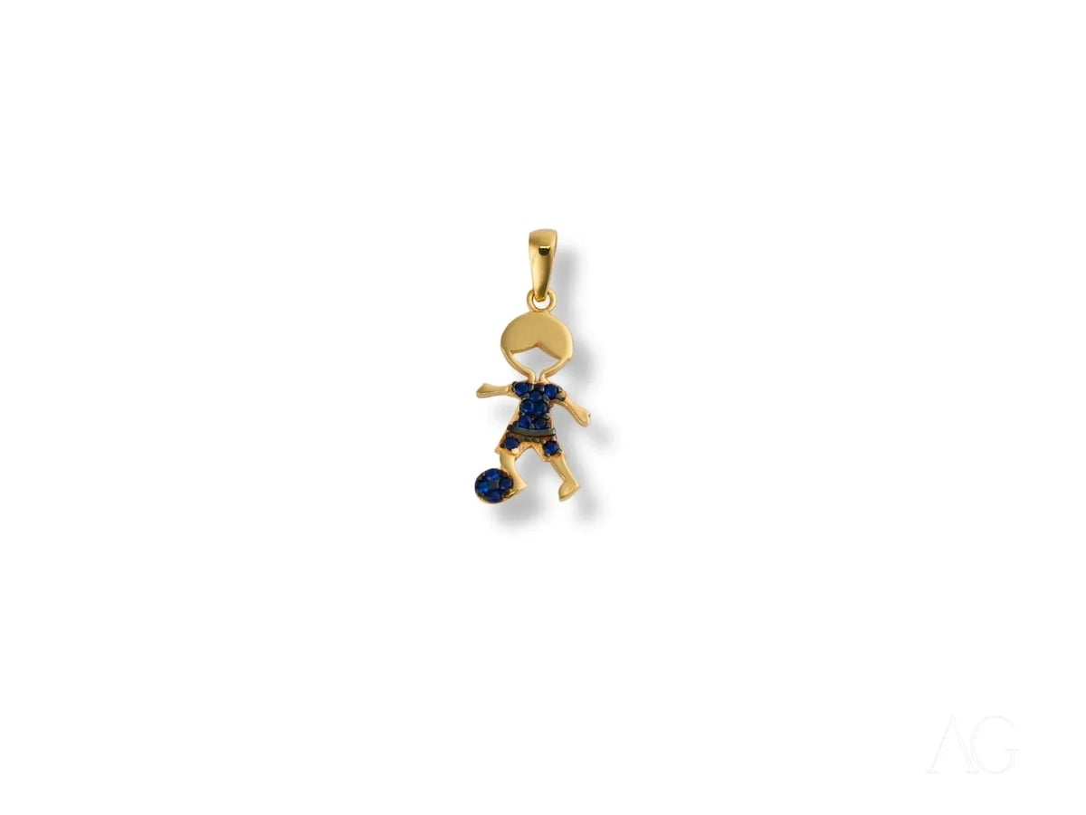 18k solid gold Golden Charm soccer boy pendant with blue enamel
