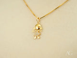 Golden charm doll pendant in art gold jewelry with diamond dress