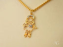 Golden Cherish pendant: 18k solid gold necklace with girl-shaped art gold jewelry and silver bow