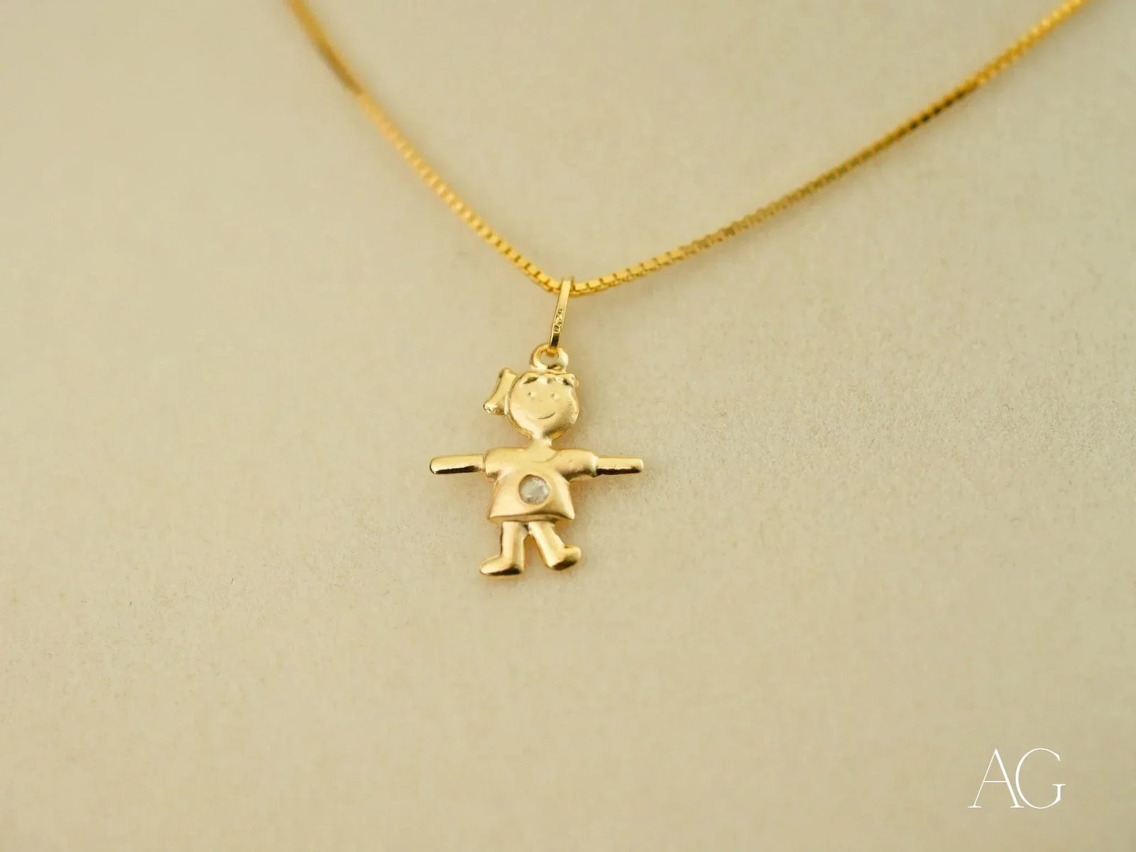 18k solid gold cherub pendant necklace with gemstone, art gold jewelry