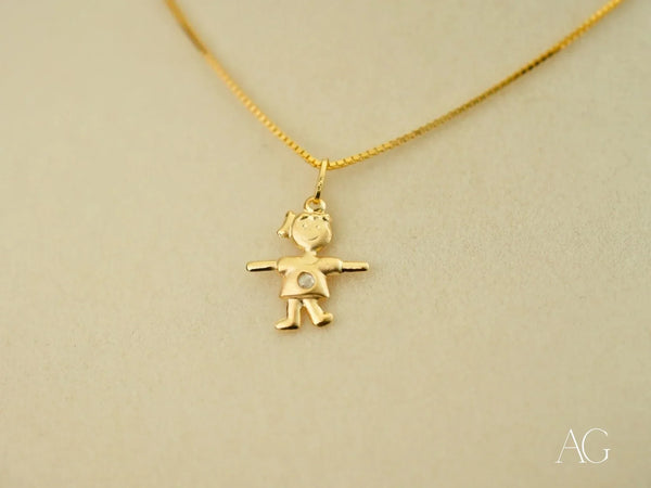 18k solid gold cherub pendant necklace with gemstone, art gold jewelry