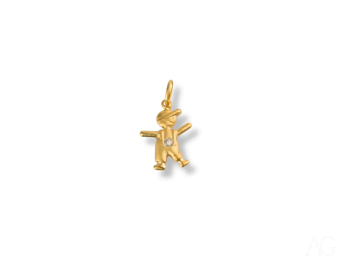18k solid gold cherub pendant with diamond accent charm