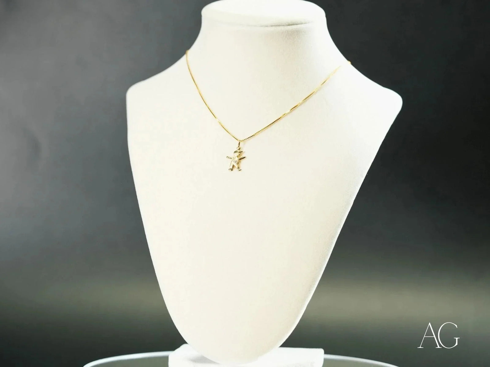 18k solid gold Golden Cherub pendant necklace with mini human figure charm