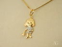 18k solid gold Golden Doll pendant with smiling girl and sparkling stones