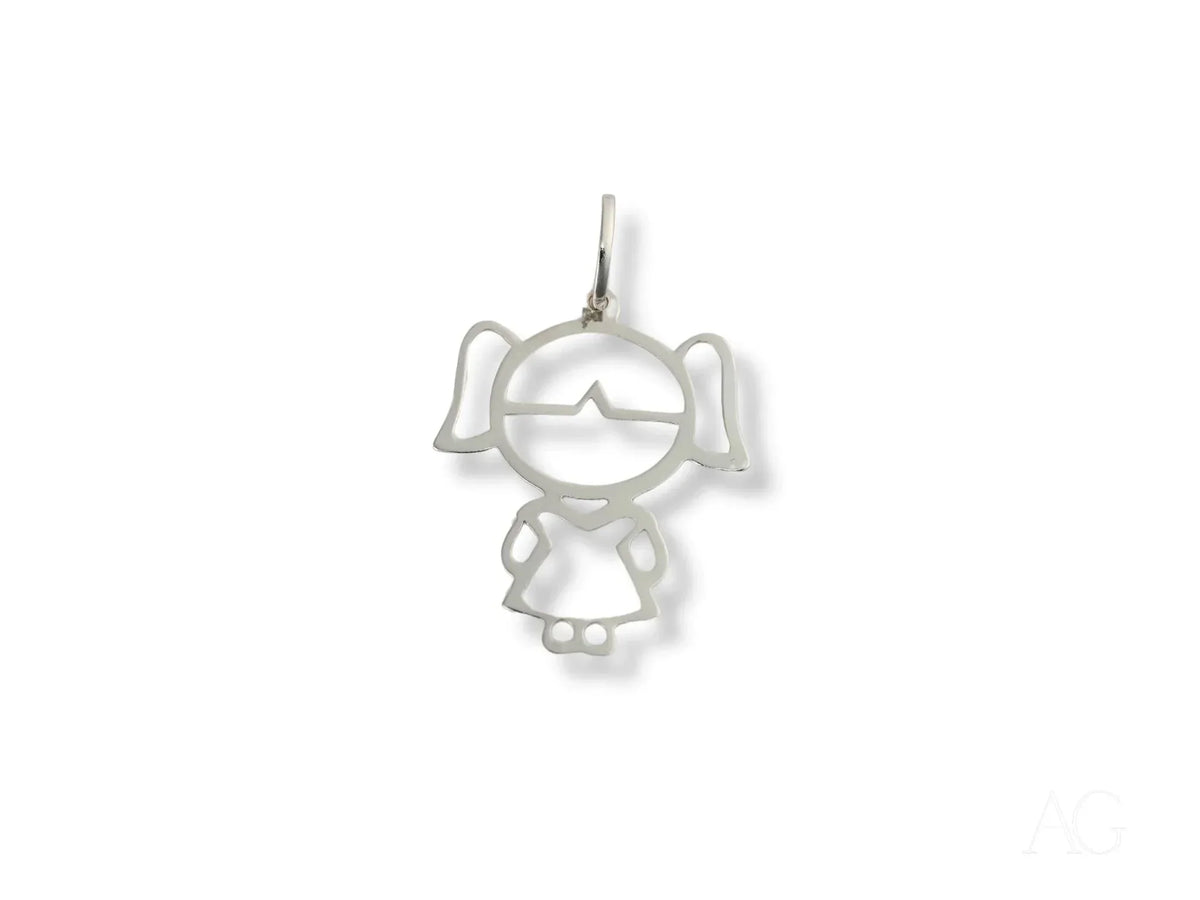 18k yellow gold outline charm of girl with pigtails pendant