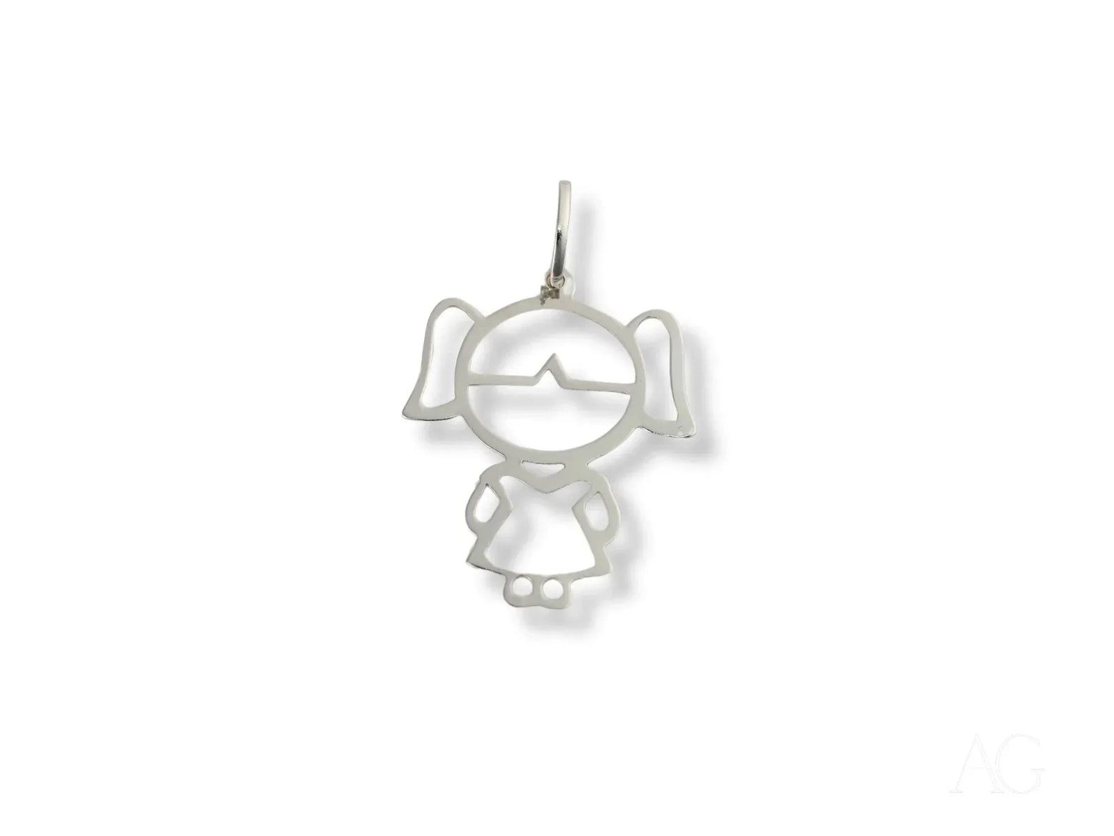 18k yellow gold outline charm of girl with pigtails pendant