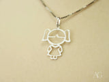 18k yellow gold doll girl pendant with silver girl on delicate chain