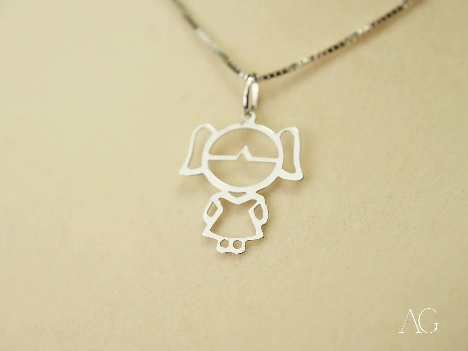 18k yellow gold doll girl pendant with silver girl on delicate chain