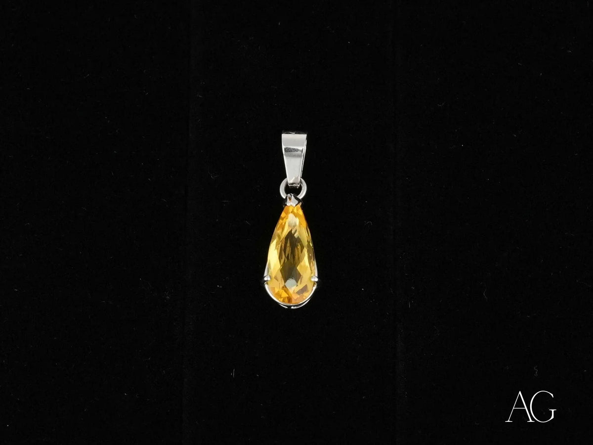 Golden Glow Citrine Pendant in 18k white gold with yellow gemstone