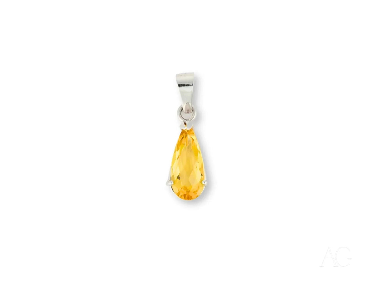 Golden Glow Citrine Pendant in 18k White Gold with Teardrop Gem