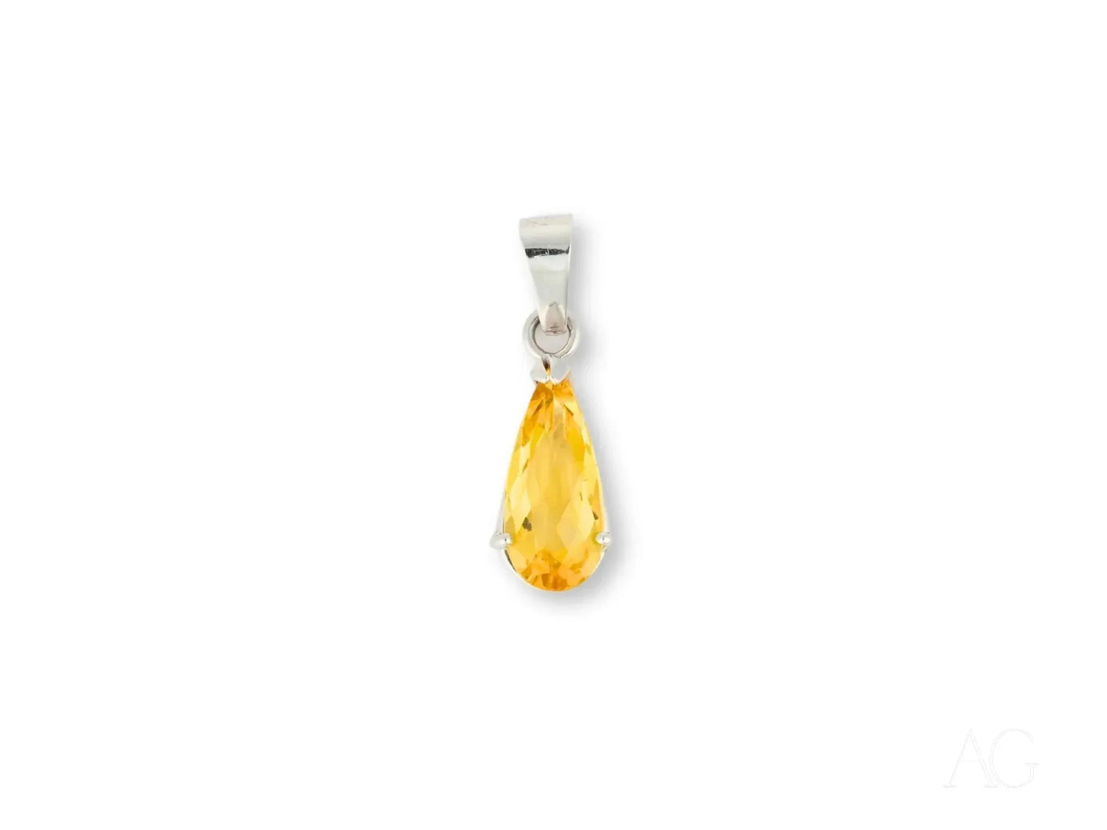 Golden Glow Citrine Pendant in 18k White Gold with Teardrop Gem