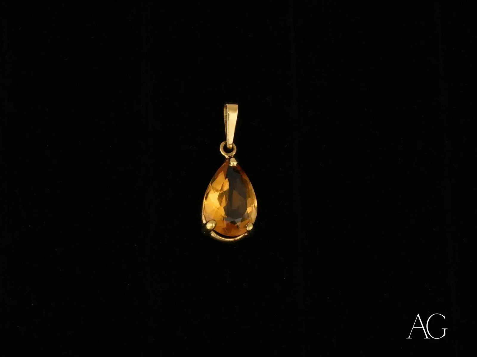 Golden Glow Pendant: 18k solid gold teardrop with amber gem