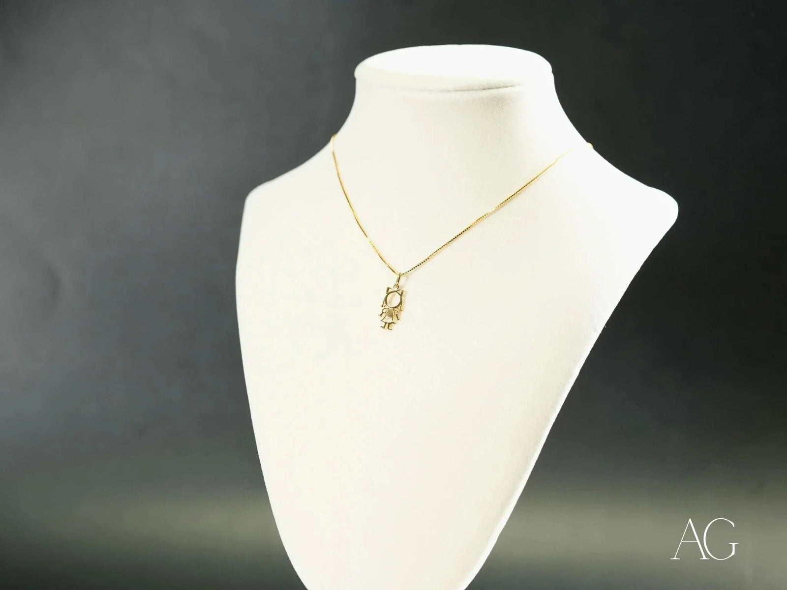 Golden Grace 18k solid gold owl pendant on thin chain