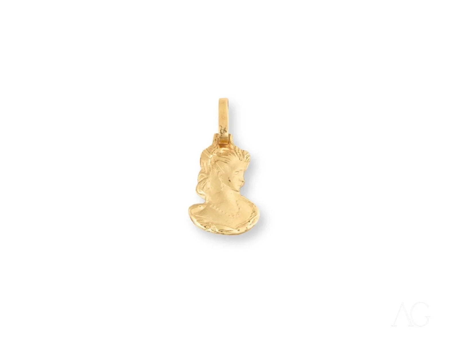 Golden Grace Lady Pendant: Polished Gold Art Jewelry Bust