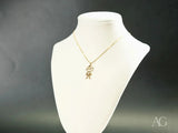 18k solid gold heart boy pendant with gold-tone necklace and CZ charm