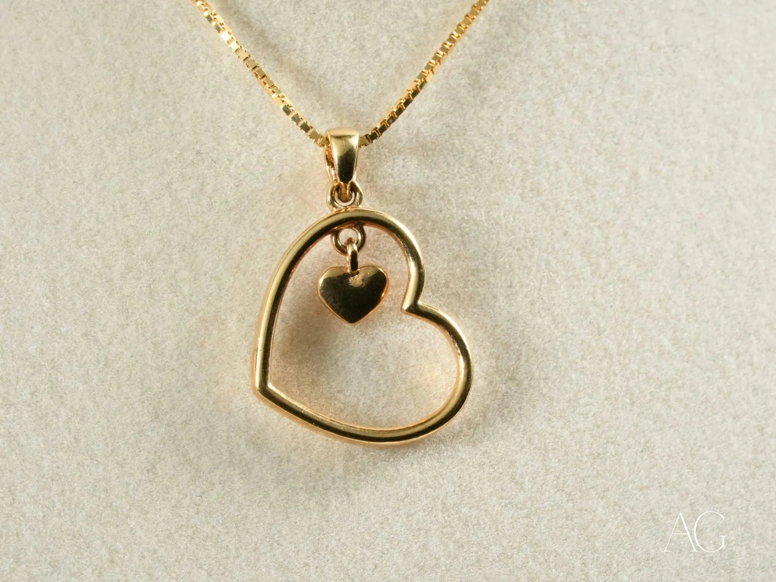 18k solid gold Golden Heart Pendant with inner charm