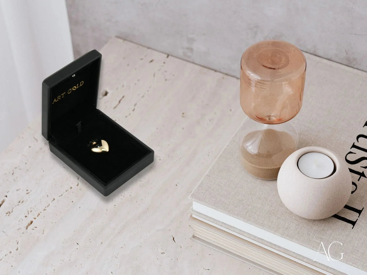 Golden Heartbeat Pendant: 18k solid gold heart in black box