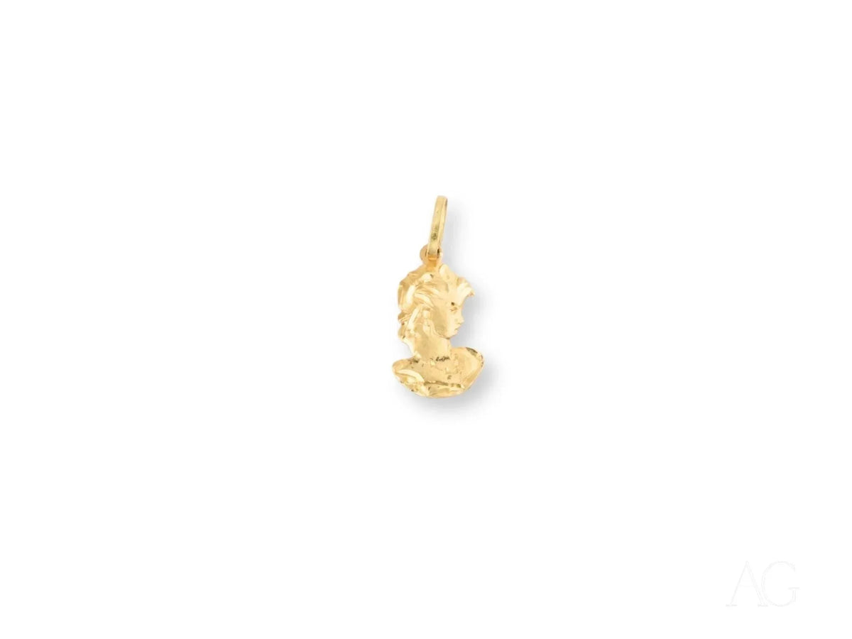 Textured 18k solid gold bust in Golden Lady Pendant art gold jewelry