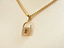 Golden Lock 18k solid gold locker pendant with rhinestone padlock