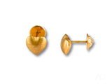Shiny 18k gold heart-shaped stud earrings with marquise pair