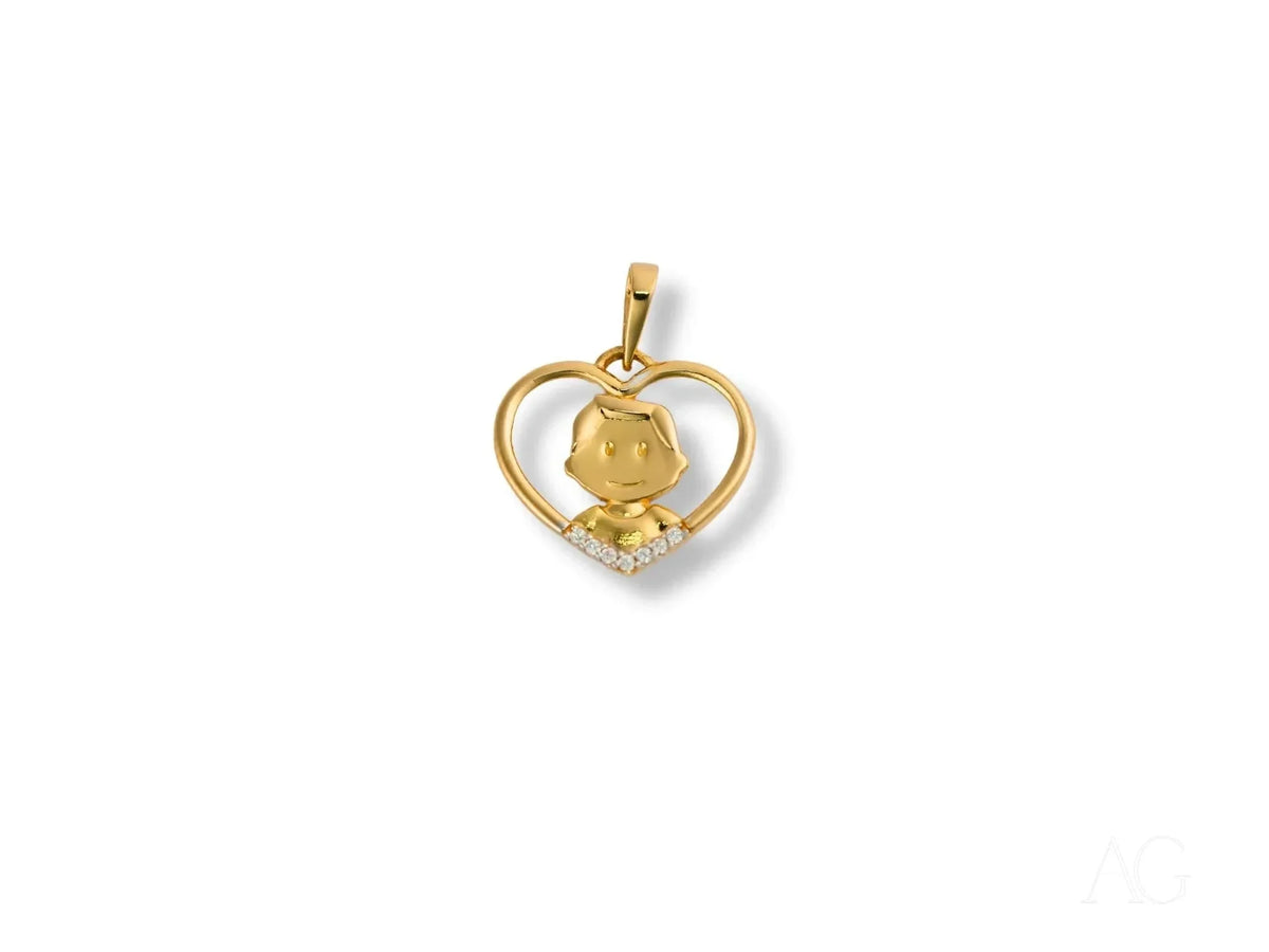 Golden Love pendant: 18k gold heart with baby boy and pavé diamonds