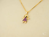 18k solid gold love pendant with girl shape and pink stones