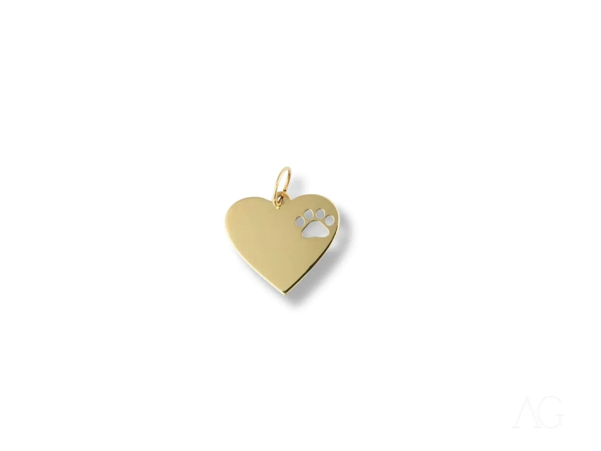 Golden Paws pet lovers pendant: gold heart with paw print cutout