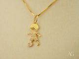 Golden Play 18k solid gold soccer boy with ball pendant, diamond accents