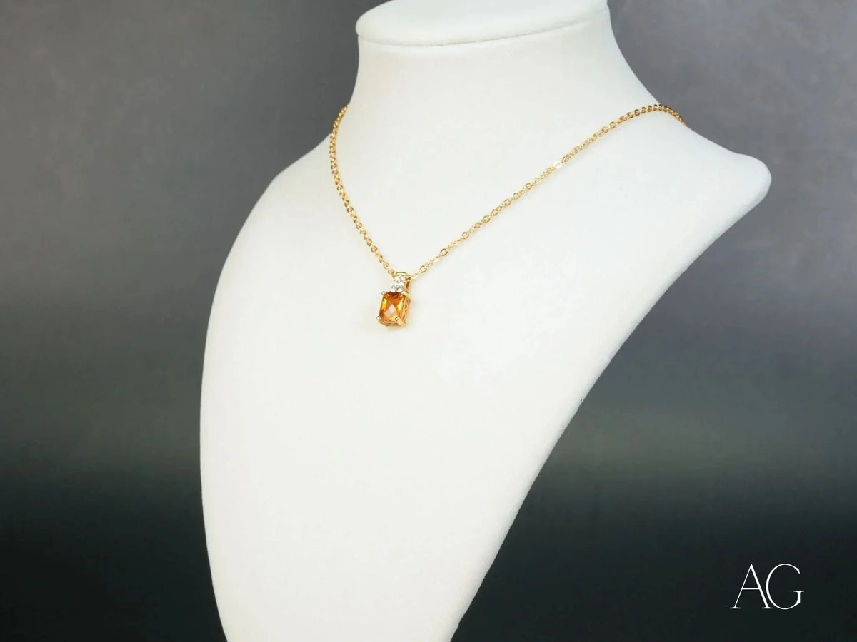 Golden Radiance Pendant: 18k Solid Gold Chain with Orange Gemstone