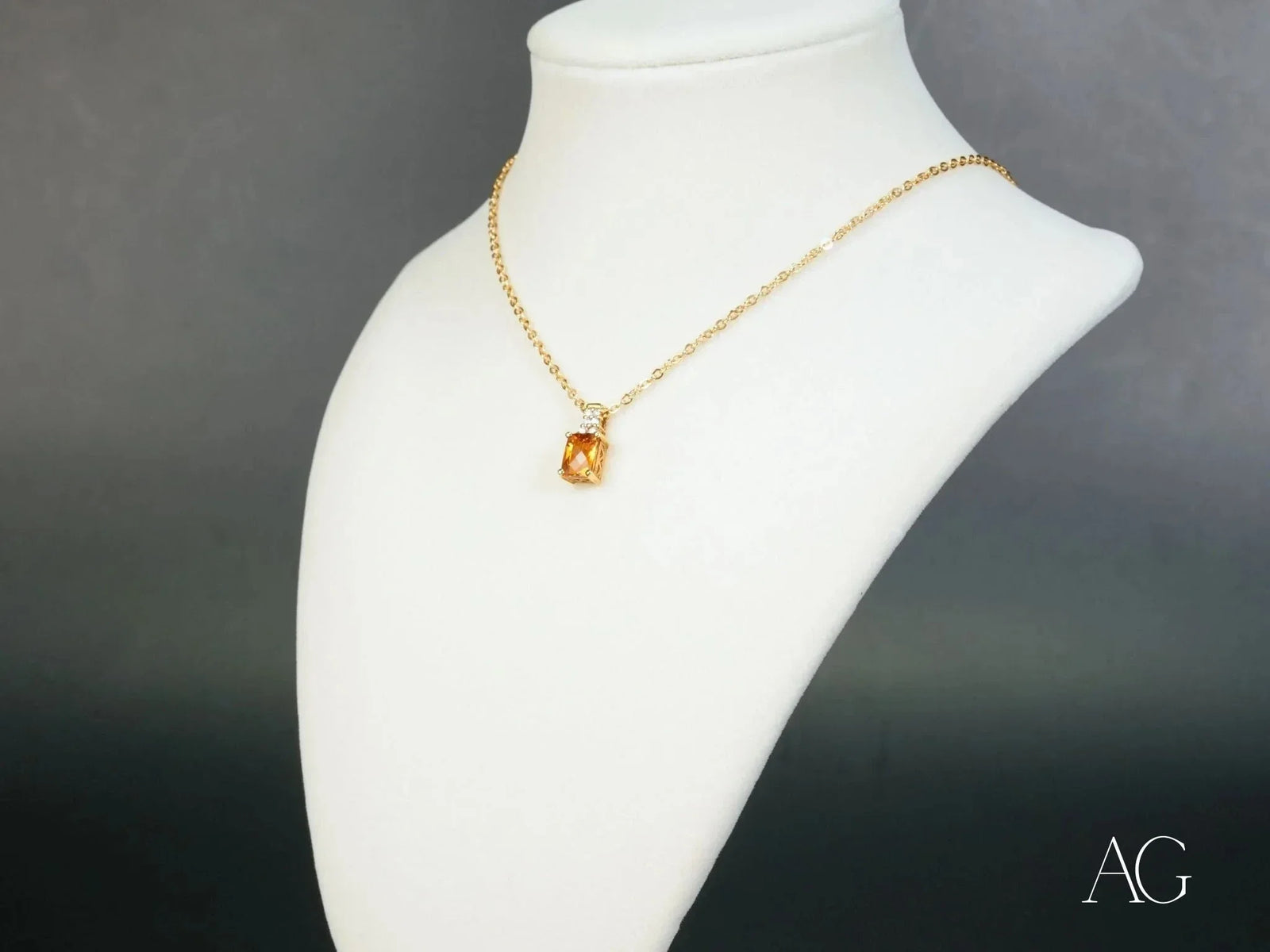 Golden Radiance Pendant: 18k Solid Gold Chain with Orange Gemstone
