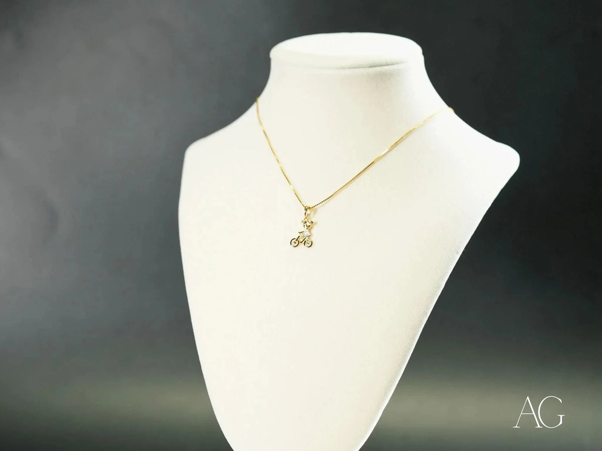 Golden Ride Pendant: 18k solid gold bicycle and star charm necklace