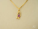 18k solid gold Golden Ruby Doll pendant with ruby CZ girl in purple dress