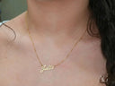 Golden Signature Necklace with gold cursive nameplate and spring ring lock