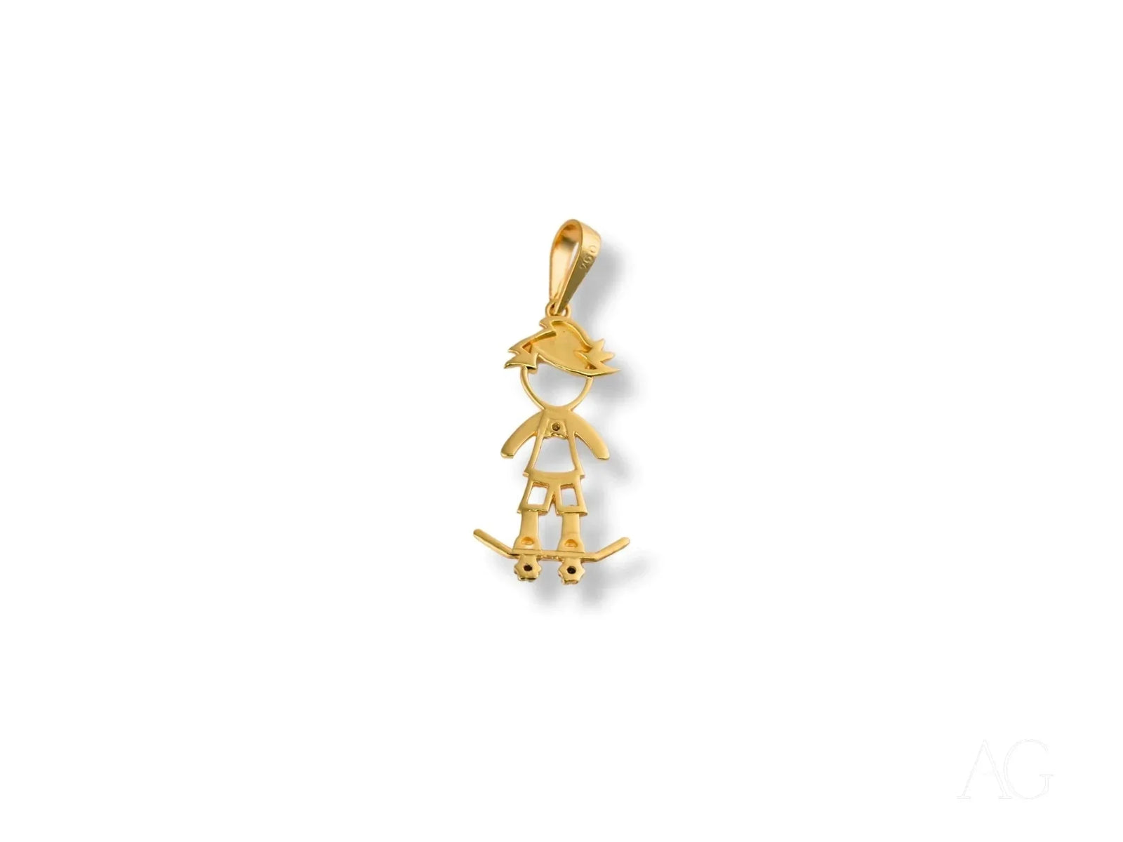 18k solid gold boy on skateboard pendant in Golden Skater design