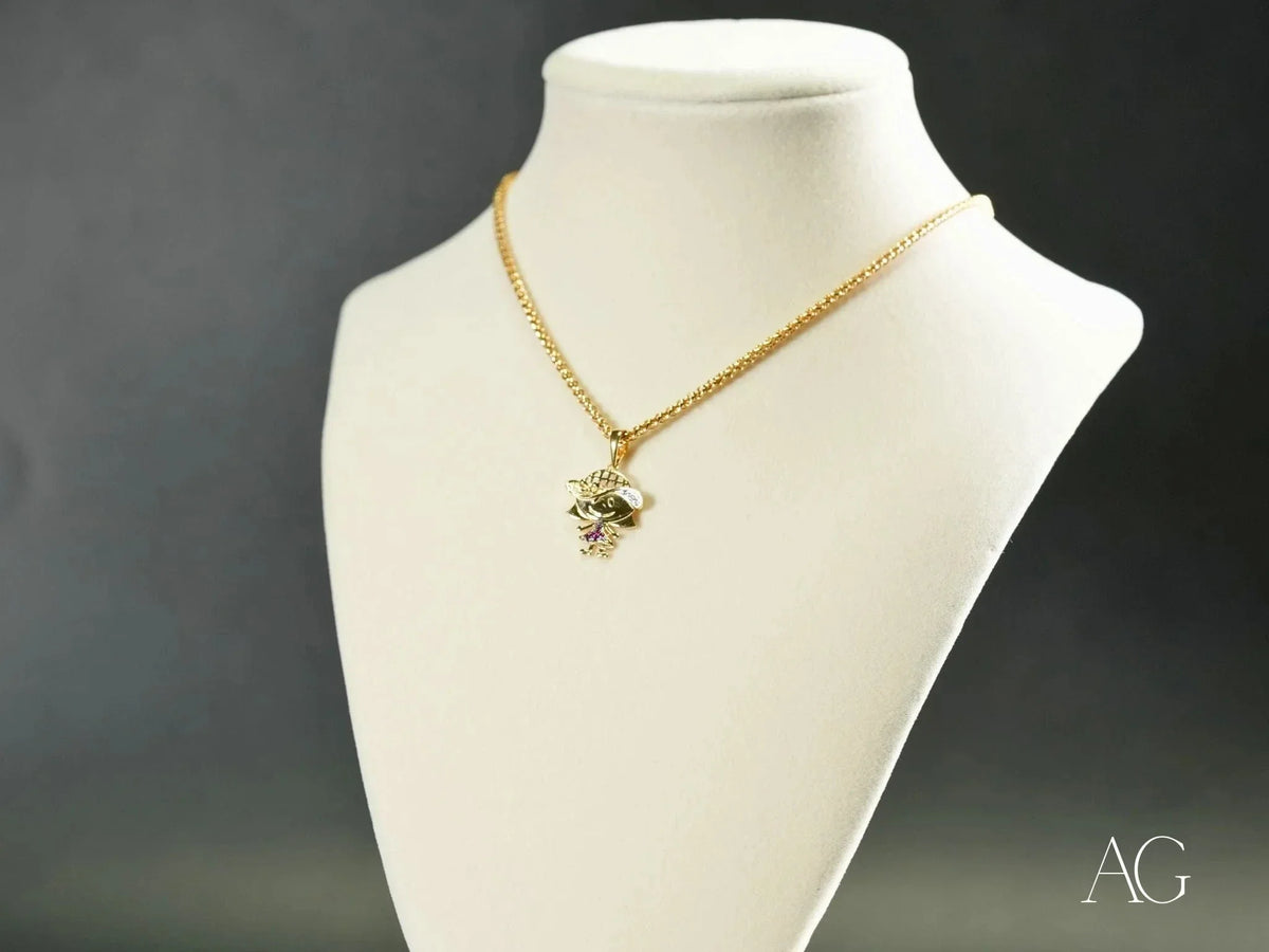 Golden Son Pendant: 18k solid gold art jewelry necklace with sparkling pendant